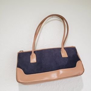 Vintage handbag 80s Small denim Bag handle purse canvas leather bag small
